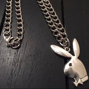 Stainless Steel Designer Curb Necklace with Playboy Bunny Charm/ U.S. SHIPPER, We Ship Fast! Hot New 2025 Jewelry