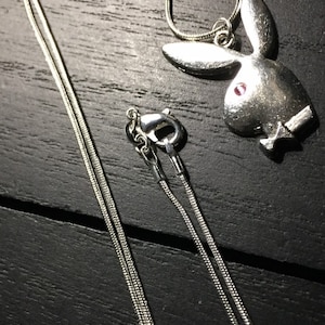 925 Silver Plated Necklace with Pink Swarovski Glass Crystal Eye Playboy Bunny Pendant. USA SHIPPER, Ships Quick! Easter gift idea