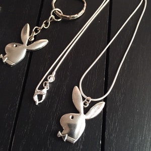 Sterling Silver Plated Necklace with Playboy Bunny/Playboy Keychain Set  USA SHIPPER, Ships Quickly!