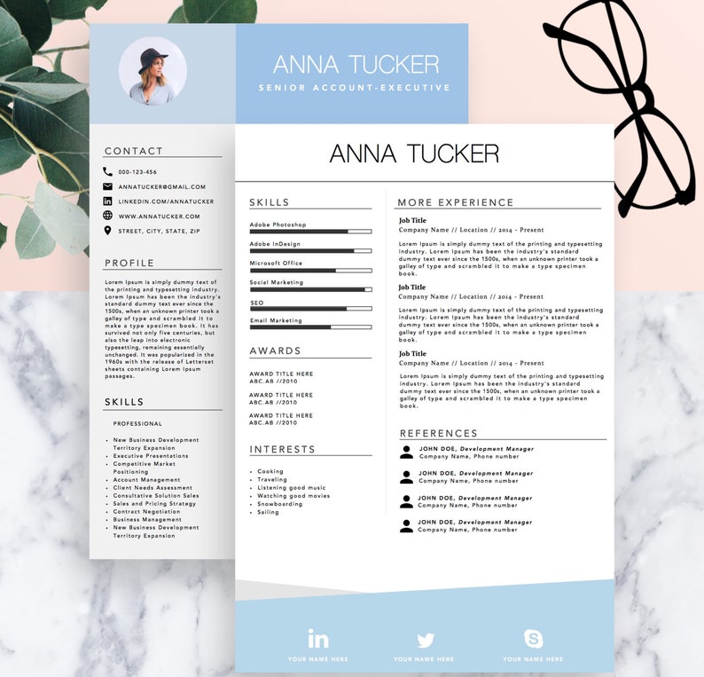 Modern Resume Template / CV Template for Word Two Page | Etsy