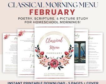 FEBRUARY Classical Morning Menu Printable (Morning Time | Homeschool | Charlotte Mason | Poetry | Scripture | CC Cycle 3)