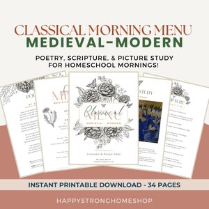 Afdrukbaar ochtendmenu: cyclus van middeleeuws tot modern | Charlotte Mason, Homeschool Morning Time