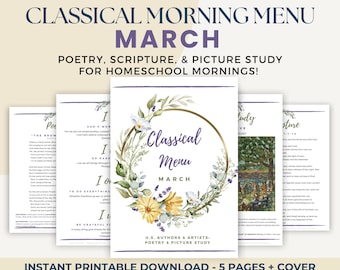MARCH Classical Morning Menu Printable (Morning Time | Homeschool | Charlotte Mason | Poetry | Scripture | Christian)