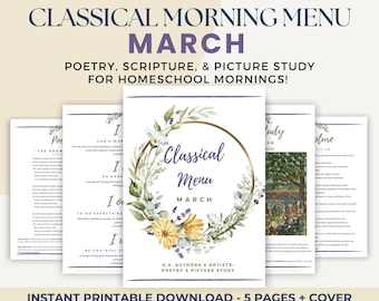 MARCH Classical Morning Menu Printable (Morning Time | Homeschool | Charlotte Mason | Poetry | Scripture | CC Cycle 3)