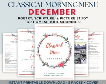 DECEMBER Classical Morning Menu Pages (Morning Time | Homeschool | Poetry | Picture Study | Winter)