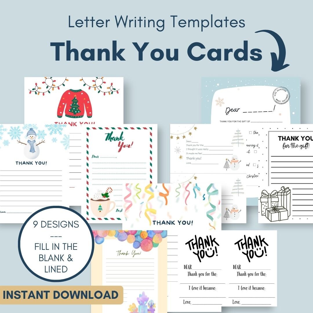 Thank You Letter Template Printable (christmas, Birthday, Worksheet) - Etsy