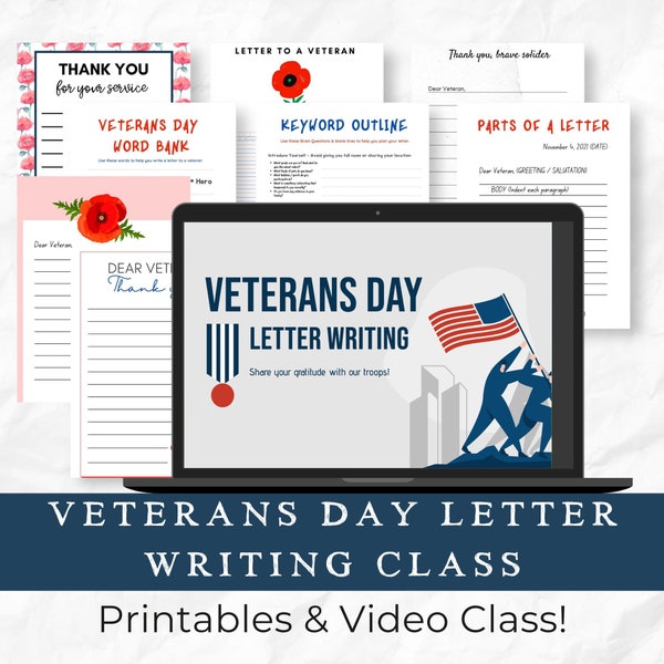 Veterans Day Thank You Letter Template Printable w/BONUS Video Class! (Poppy, Writing, Elementary, PDF)