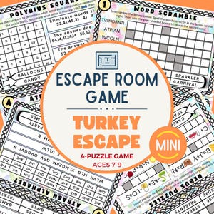 Turkey Escape Thanksgiving Escape Room Puzzle Game - Mini 4 PUZZLE Printable Kit – Class Celebration Games - Kids Puzzles
