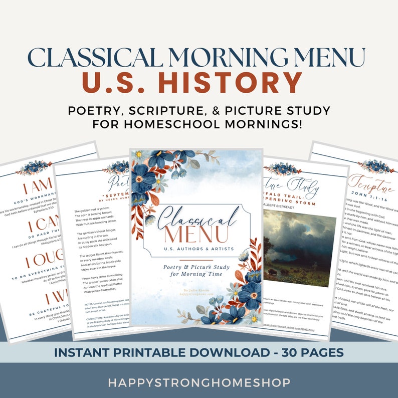 Classical Morning Menu: U.S. History FULL YEAR CC Cycle 3 Morning Time Homeschool Charlotte Mason Poetry Scripture image 1