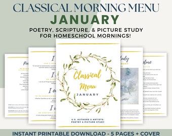 JANUARY Classical Morning Menu Printable (Morning Time | Homeschool | CC Cycle 3 | US History | Charlotte Mason | Winter)