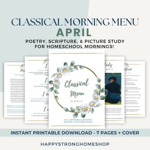 APRIL Classical Morning Menu Printable (Morning Time | Homeschool | Charlotte Mason | Poetry | Scripture | Christian)