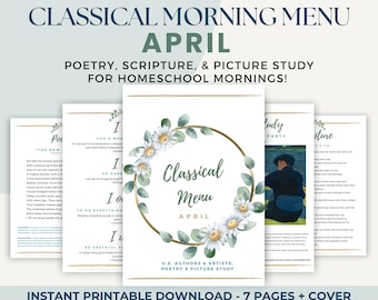 APRIL Classical Morning Menu Printable (Morning Time | Homeschool | Charlotte Mason | Poetry | Scripture | CC Cycle 3)