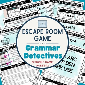 Escape Room Printable Game for Kids Grammar Detectives Escape Room Kit Class Celebration Games Kids Puzzles image 1