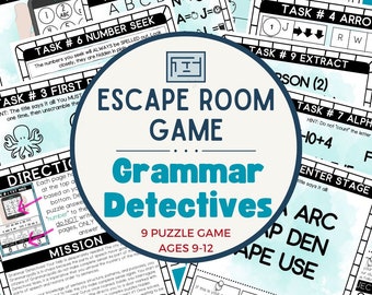 Escape Room Printable Game for Kids – Grammar Detectives Escape Room Kit – Class Celebration Games - Kids Puzzles