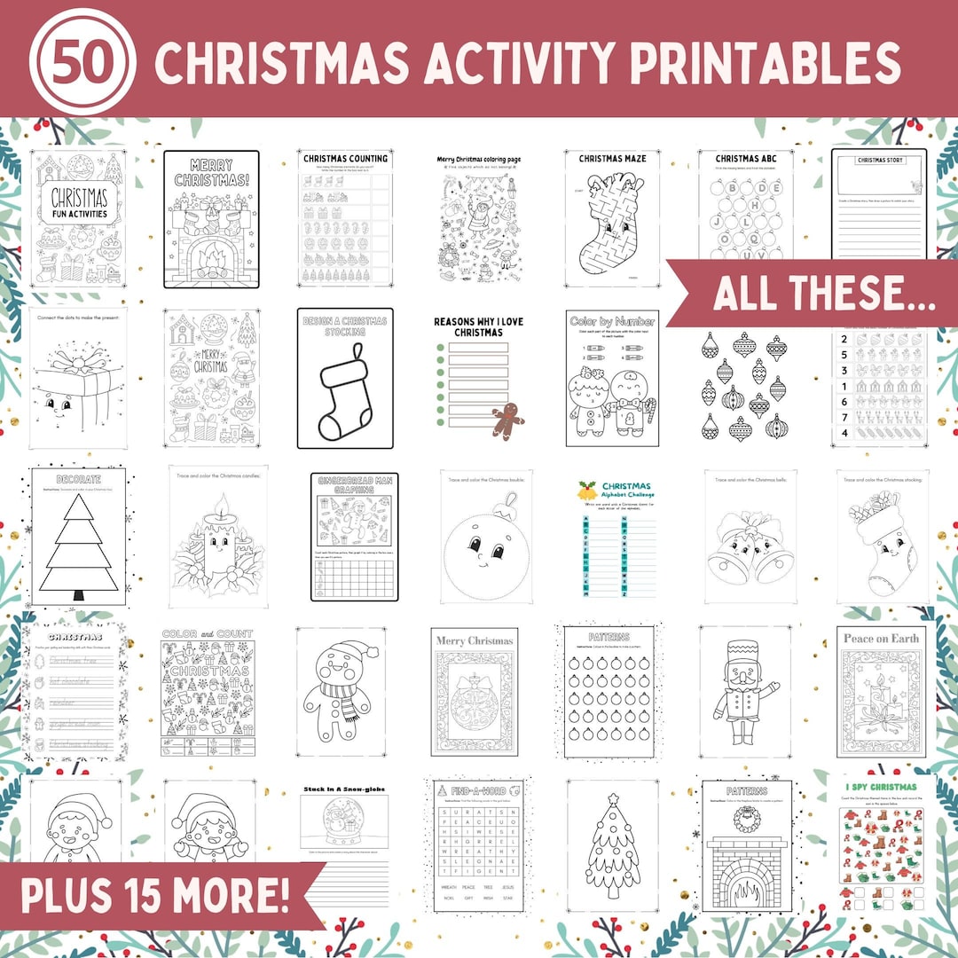 50 Christmas Activity Printable Pages for Kids (preschool Elementary