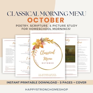 Oktobermorgen-Menü zum Ausdrucken - Klassische Hausschule, Charlotte Mason, Morning Time PDF, Christian