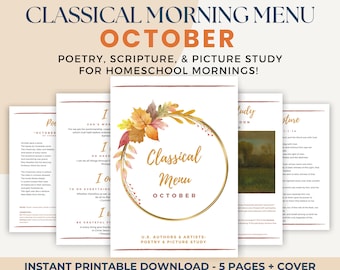 OCTOBER Classical Morning Menu Printable (Morning Time / Circle Time, Homeschool Menu, Charlotte Mason, Christian)