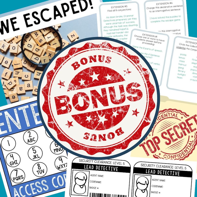 Escape Room Printable Game for Kids Grammar Detectives Escape Room Kit Class Celebration Games Kids Puzzles image 8