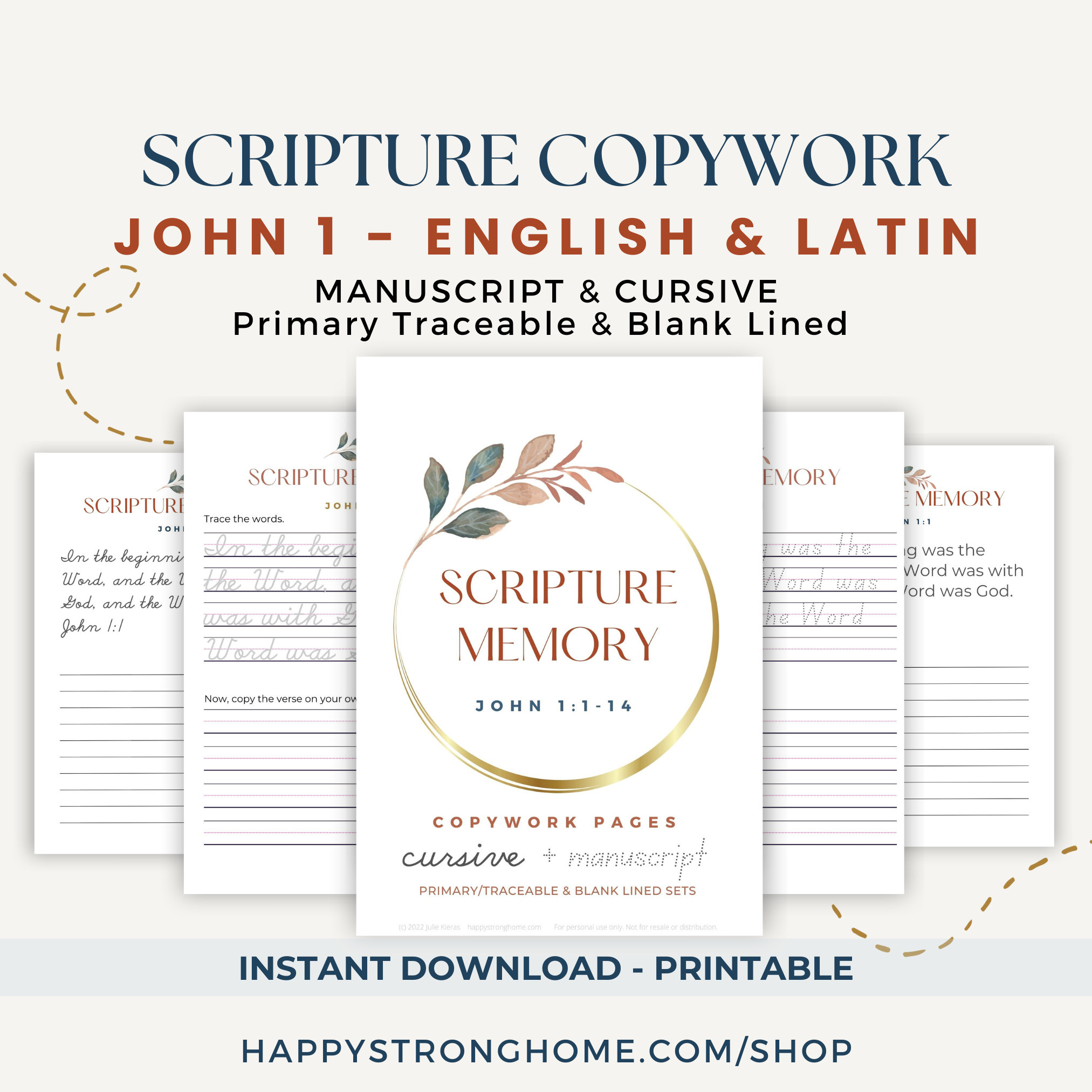 John 1 - English/latin Scripture Copywork Pages - Cursive / Manuscript ...