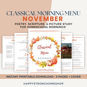 November Homeschool Classical Morning Menu, Poetry, Scripture, Art (PDF)