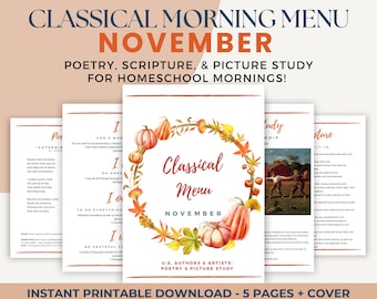 NOVEMBER Classical Morning Menu Printable (Morning Time / Circle Time, Homeschool, Charlotte Mason, Christian)