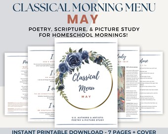 MAY Classical Morning Menu Printable (Morning Time | Homeschool | Charlotte Mason | CC Cycle 3 | Poetry | Scripture)