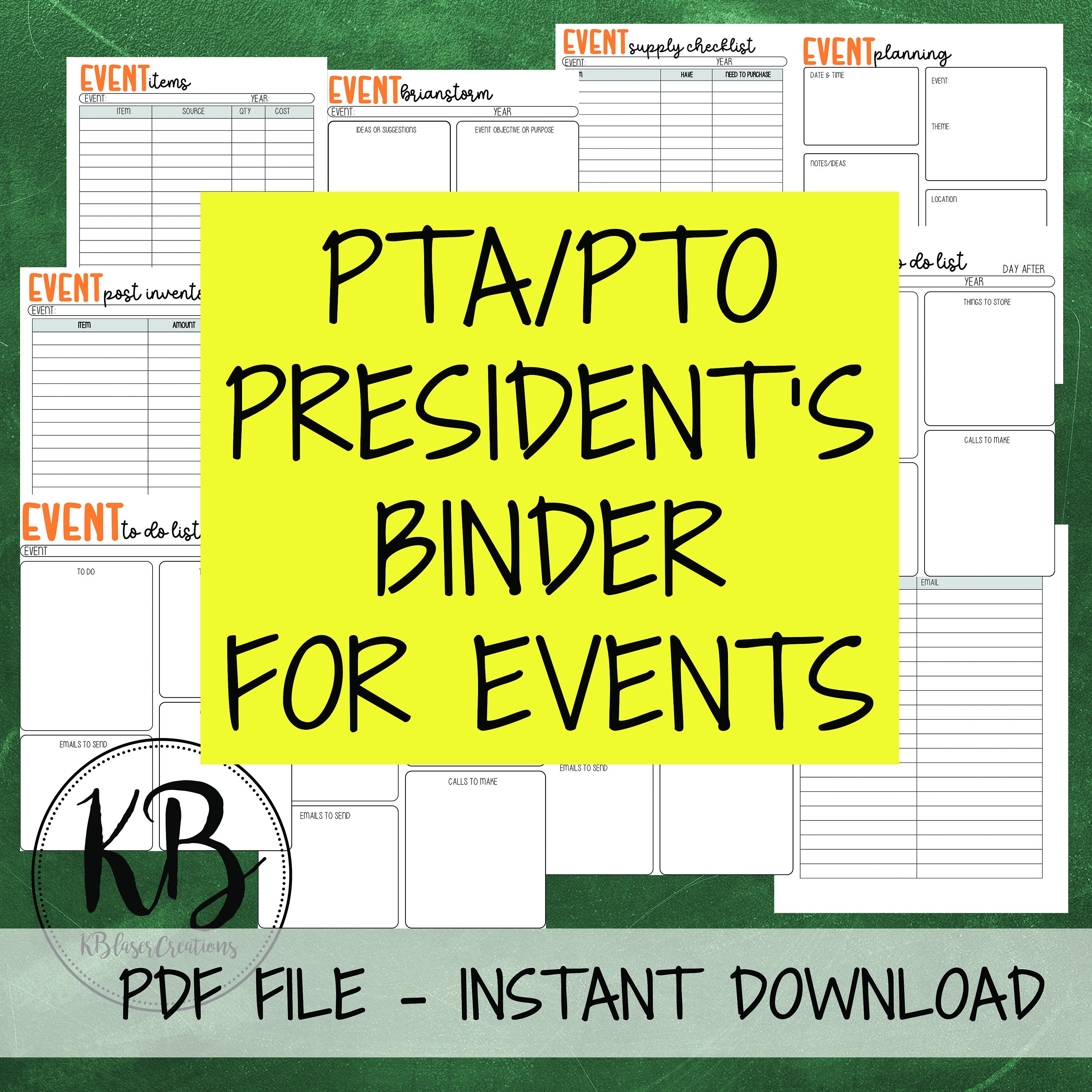 PTA, PTO, Parent In Education Group, Binder, Organization, PTA President Event Planner Binder Printable, School Event Planner Forms