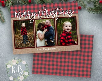 Plaid Merry Christmas Christmas Card|Double Sided|Photoshop Template|HolidayCard Template|PSD Template