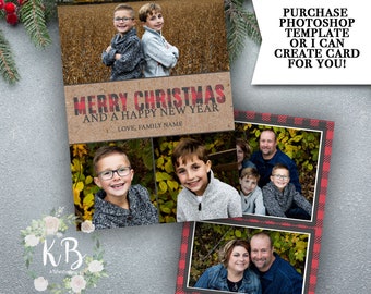 Plaid/Kraft Merry Christmas Christmas Card|Double Sided|Photoshop Template|HolidayCard Template|PSD Template