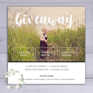 Social Media Giveaway Session Marketing Template | Photoshop Template PSD | INSTANT DOWNLOAD || Photography | 5x5 Marketing Template