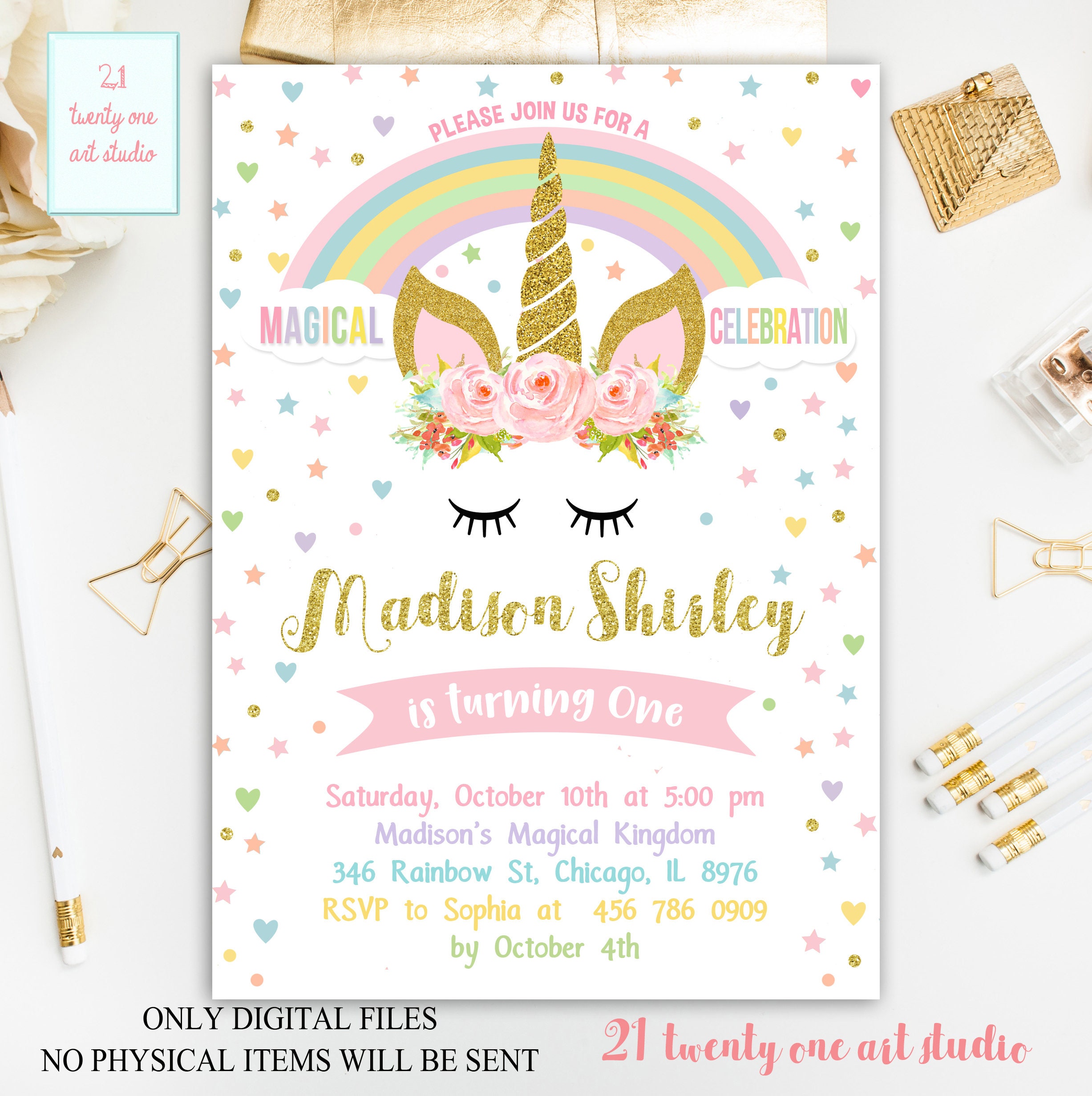 Unicorn Birthday Invitation Unicorn Invitations 1st Birthday Etsy