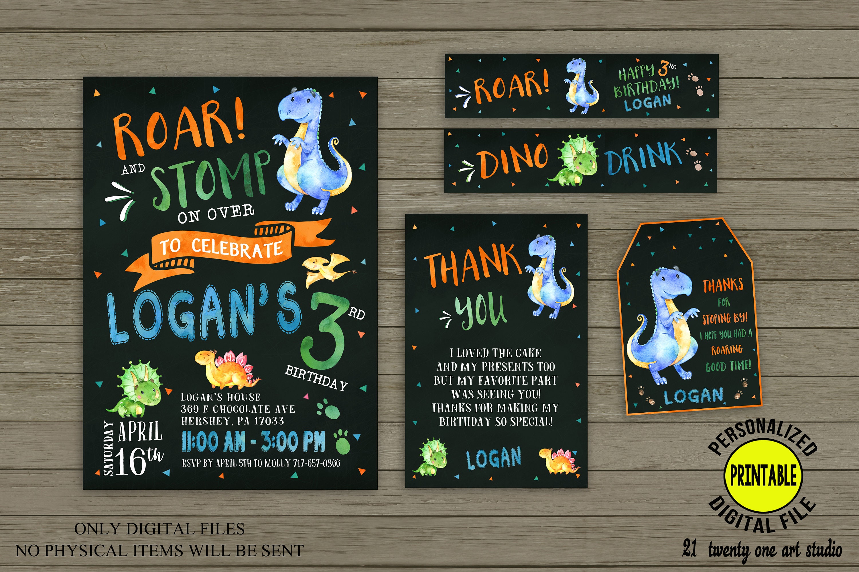 Printable Boy/'s Birthday Invitation Any Age Dinosaur Theme Digital File Invite