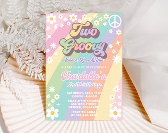 Groovy 2nd Birthday Invitation EDITABLE Two Groovy Birthday invitation Retro Invite Second birthday invite INSTANT DOWNLOAD Printable HG1