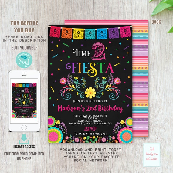 Fiesta Birthday Invitation EDITABLE Fiesta Birthday Etsy