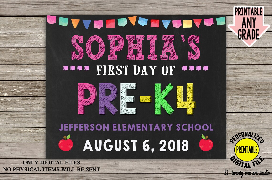First Day of School Sign First Day of Pre K4 Chalkboard Poster Etsy
