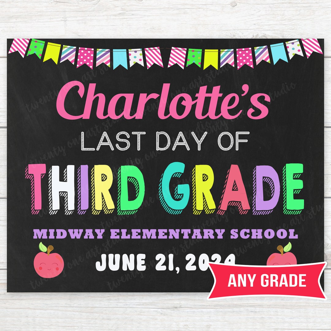 Last Day of School Sign, Last Day of 3rd Grade Chalkboard Sign, Last ...