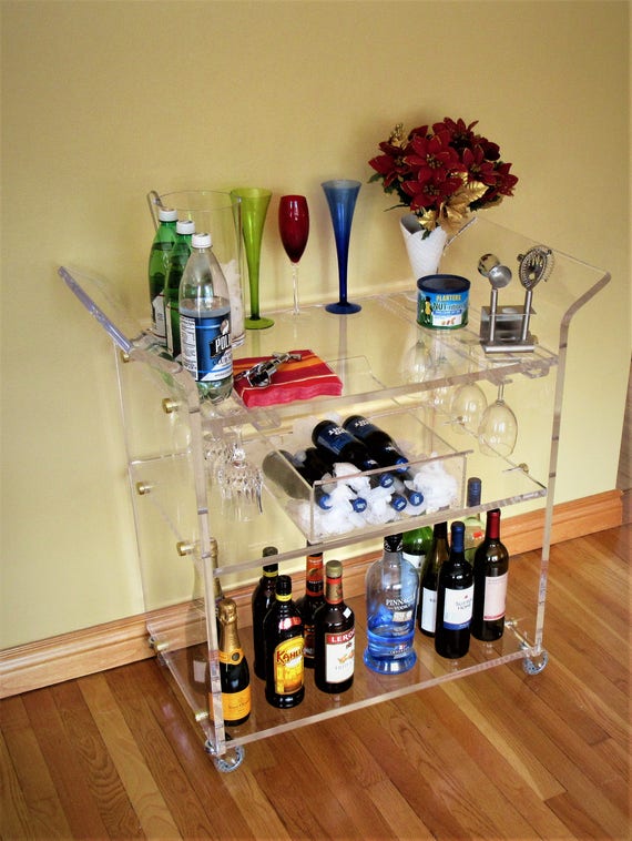 Page 19 3//4/" High Glass and Chrome Rolling Serving Bar Cart