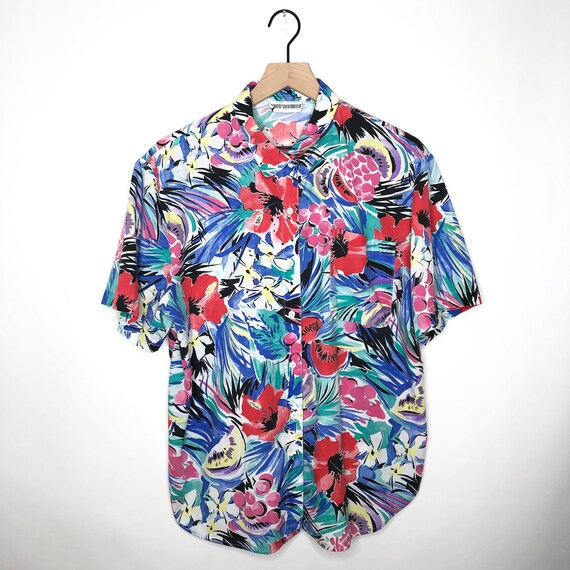 Vintage Cathy Daniels Floral Fruit Art Button Up S
