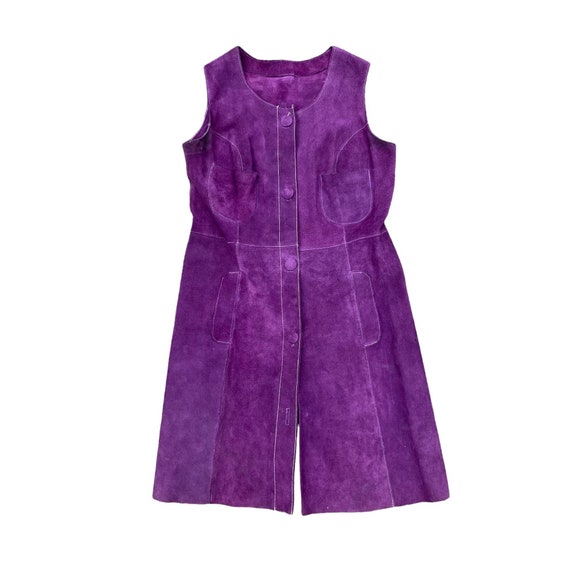Vintage 60s 70s Mod Purple Suede Leather Mini Dre… - image 1