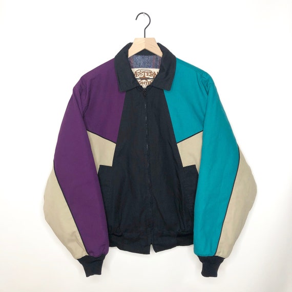 Vintage Western Frontier Jacket 80s Colorblock Can