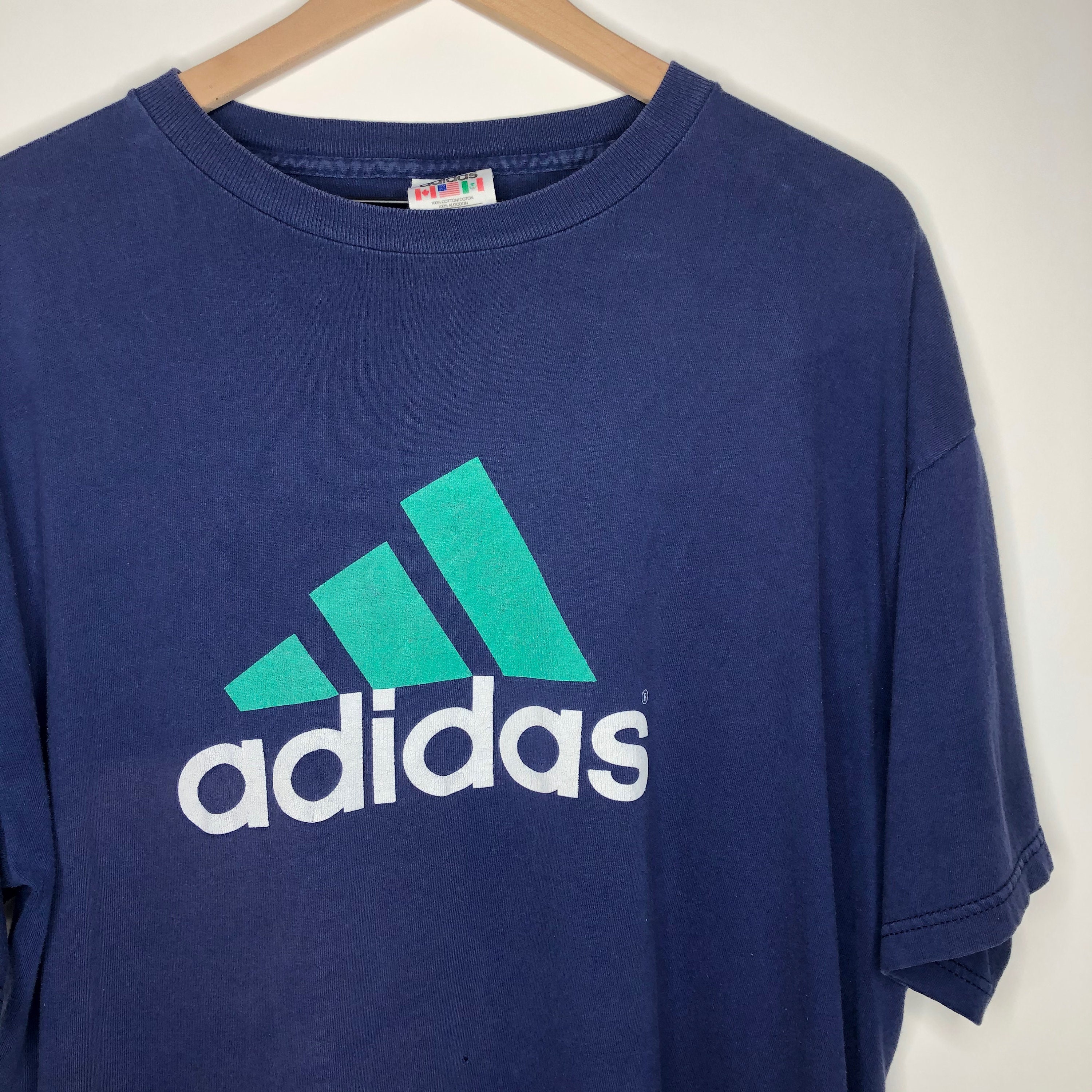 Vintage Adidas Big Logo T-Shirt 90s Blue Teal Soccer USA Made | Etsy