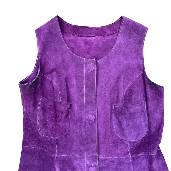 Vintage 60s 70s Mod Purple Suede Leather Mini Dre… - image 2