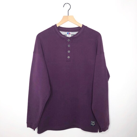 outloudvintage Vintage Russell Athletic Henley Sweatshirt 90s Plum Purple USA Made Size Medium