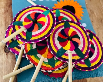 Mexican Straw Palm Fan Round Flower Hand Summer Costume Novelty Fun Approx 12”