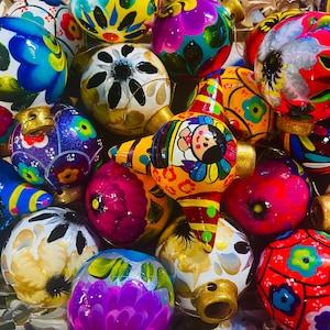 Ceramic Mexican Clay Ornaments - Hand Made and Hand Painted Ornaments - Authentic Ornaments Assorted