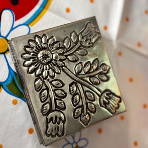 Mexican Punched Tin Jewelry Box w/ design tin box #1