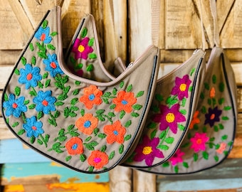 Embroidered Handmade Floral Crossbody Canvas purse