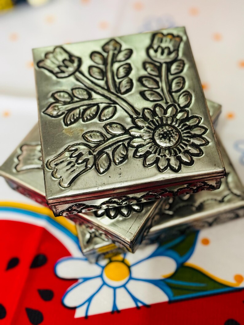 Mexican Punched Tin Jewelry Box w/ design image 4