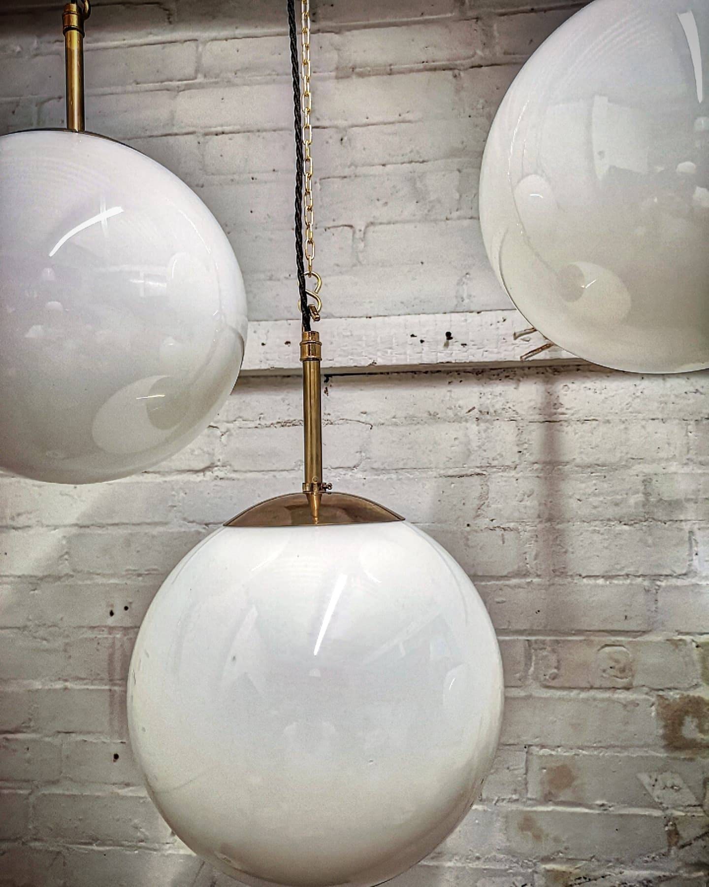 1960s Opaline Glass Globe Pendant Light 