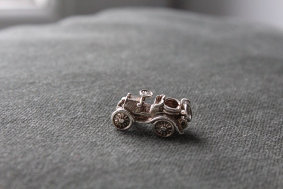 Vintage silver open-top car charm ~ for a charm b… - image 1